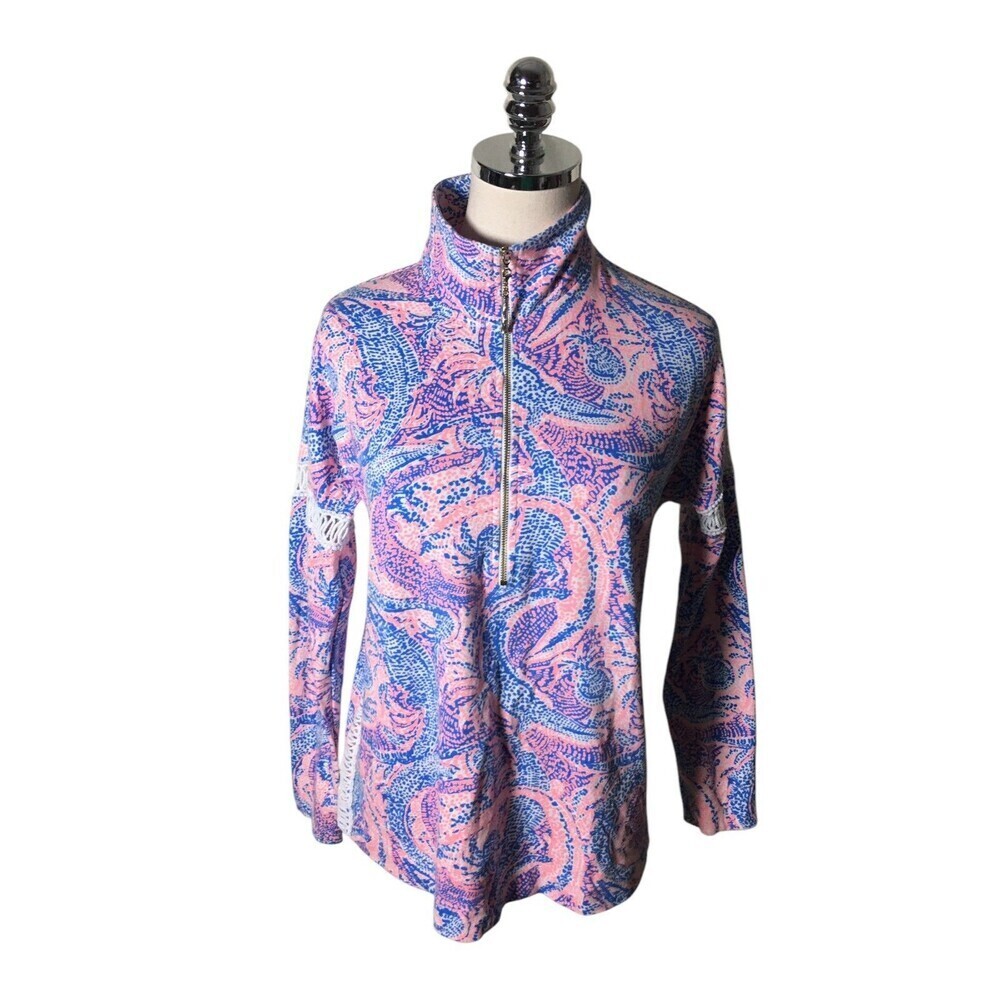 Lilly Pulitzer Jacket Women's Size XS Pink Blue Paisley Half Zip Turtleneck